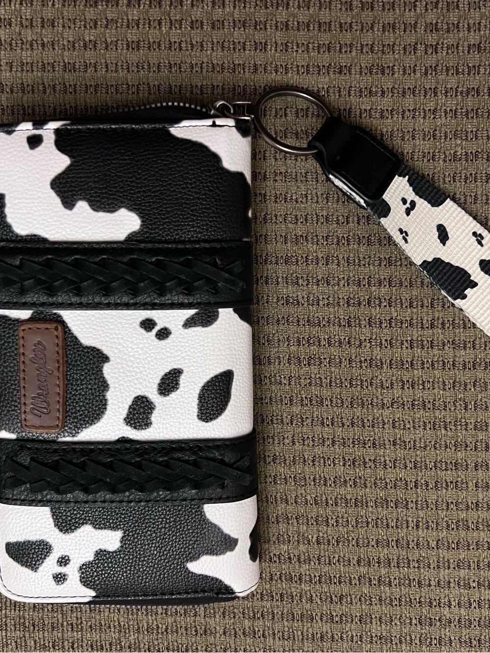 Wrangler Black and White Cow Print Wristlet Key & Card Holder